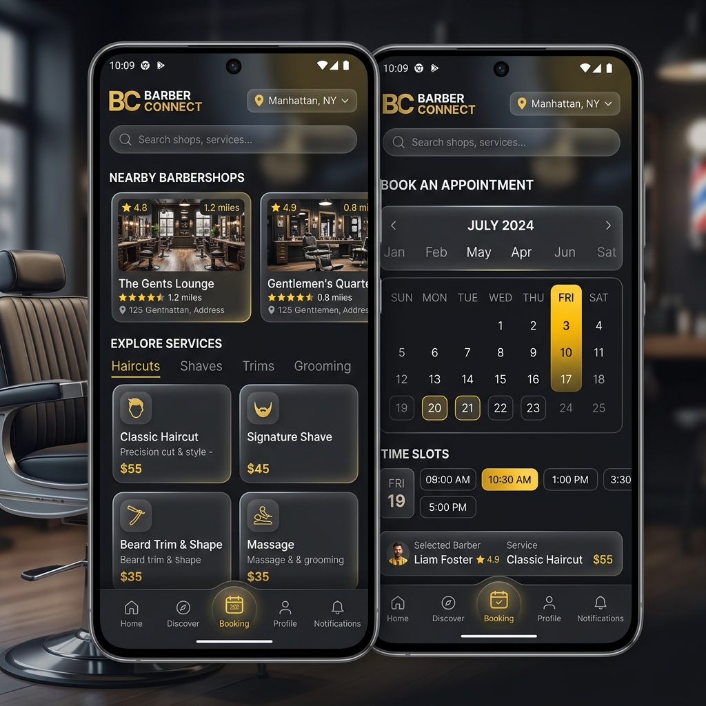 Интерфейс мобильного приложения для клиентов Barbershop